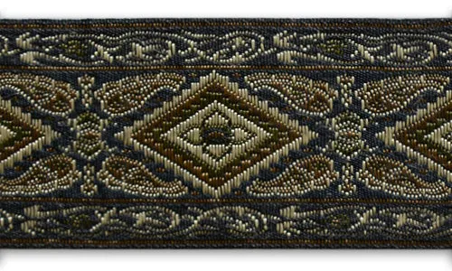 1 3/4" Espresso Geometric Medallions Woven Tapestry Jacquard Trim