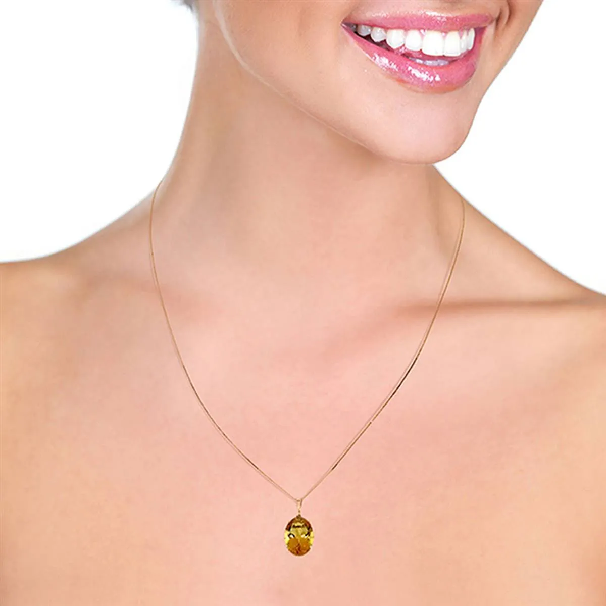 14K Solid Rose Gold Necklace w/ Oval Citrine