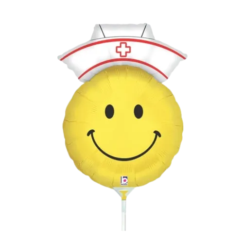 14" Betallic Smiley Emoji Nurse Foil Airfill Balloon (P5) | Buy 5 Or More Save 20%