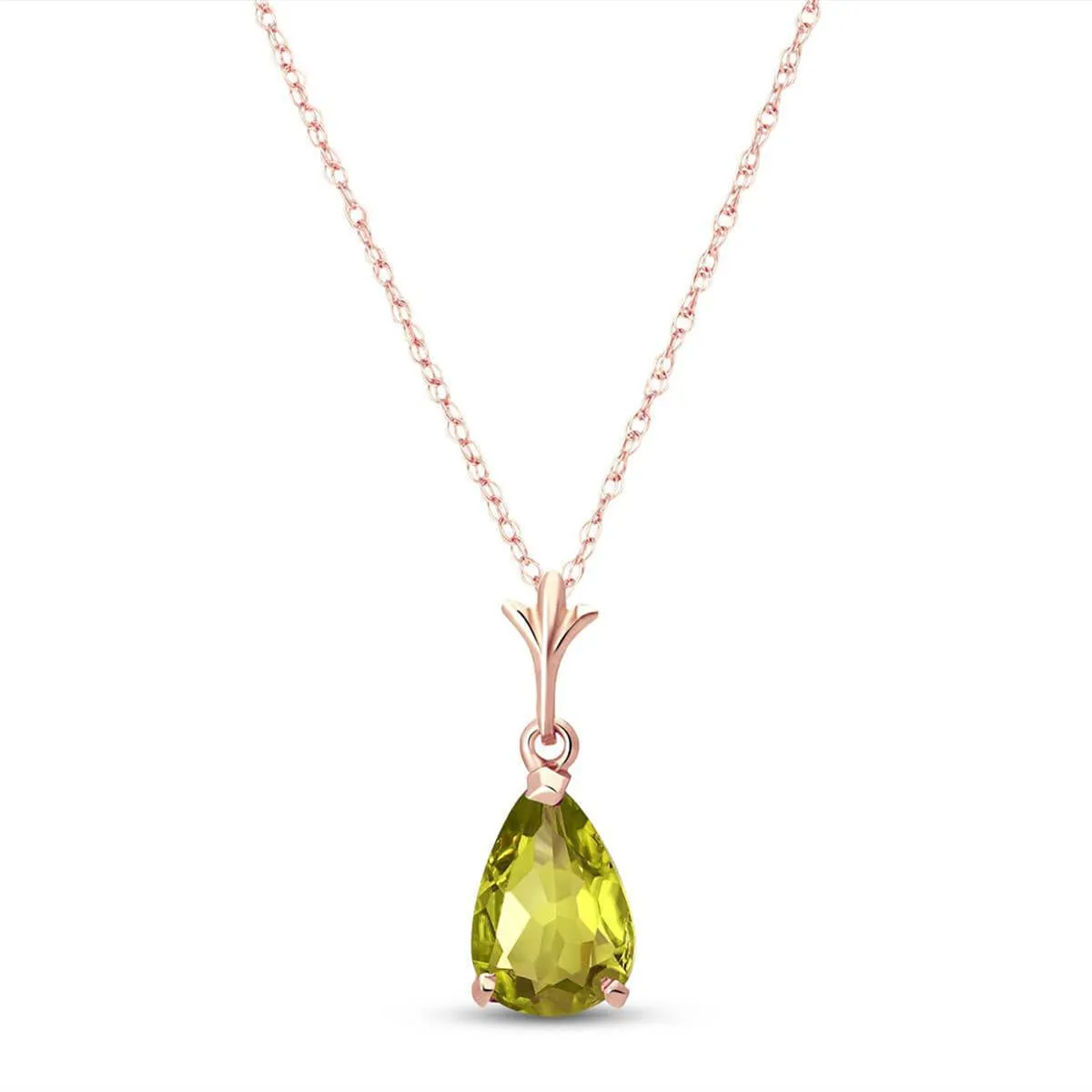 1.5 Carat 14K Solid Rose Gold Pear Peridot Necklace