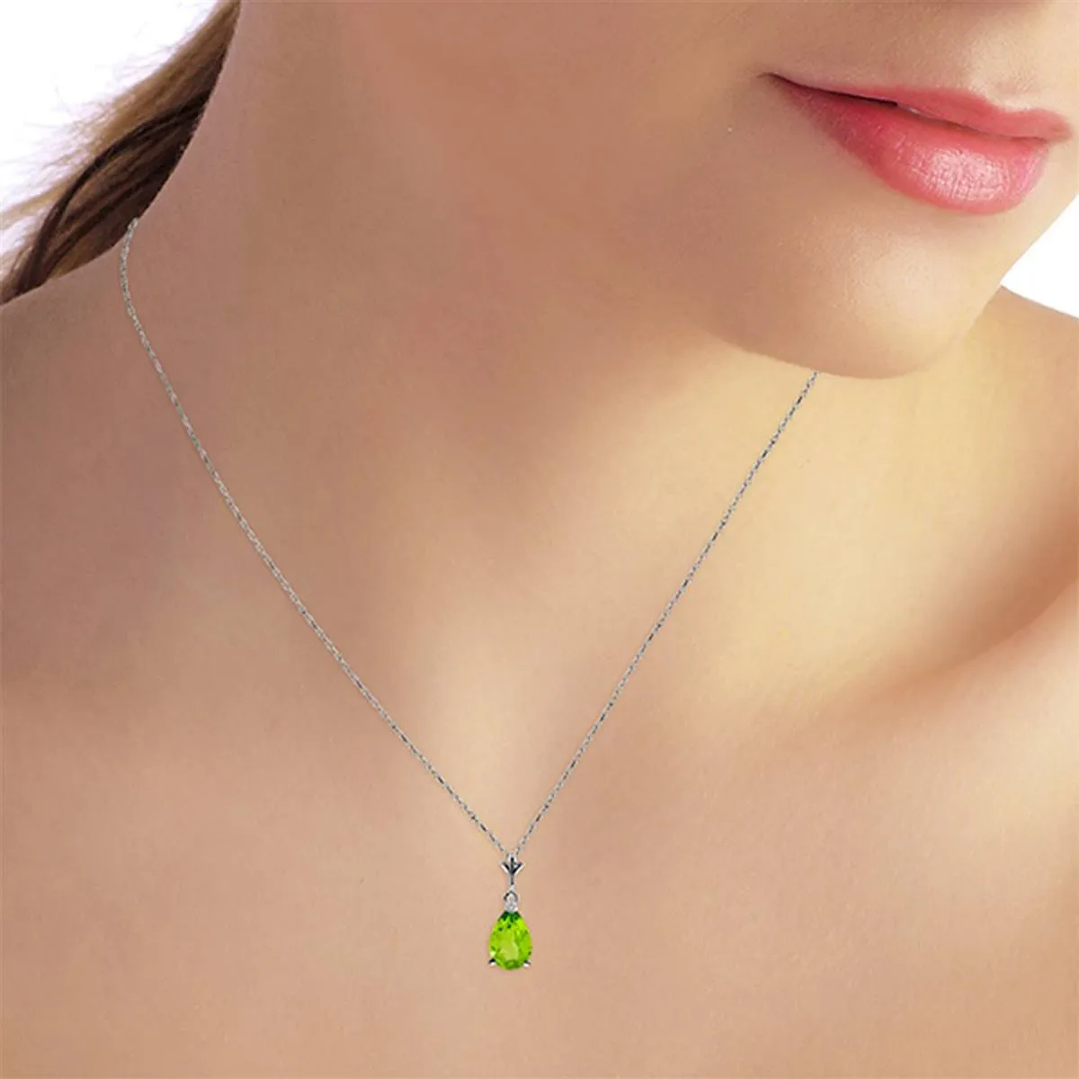 1.5 Carat 14K Solid White Gold Non Perishable Peridot Necklace