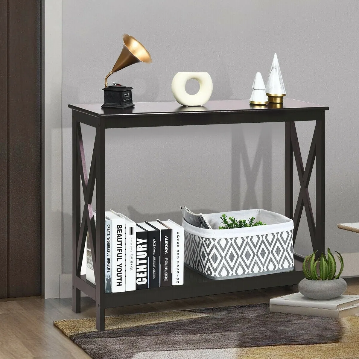 2-Tier X-Design Side Accent Table - Espresso