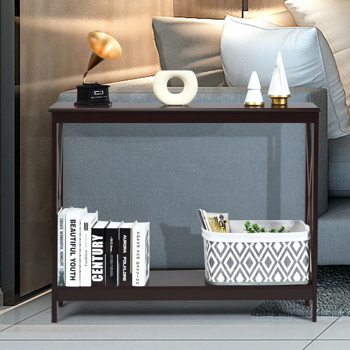 2-Tier X-Design Side Accent Table - Espresso