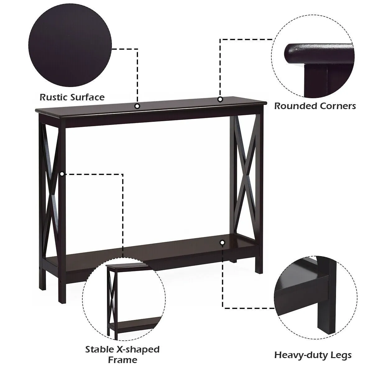 2-Tier X-Design Side Accent Table - Espresso