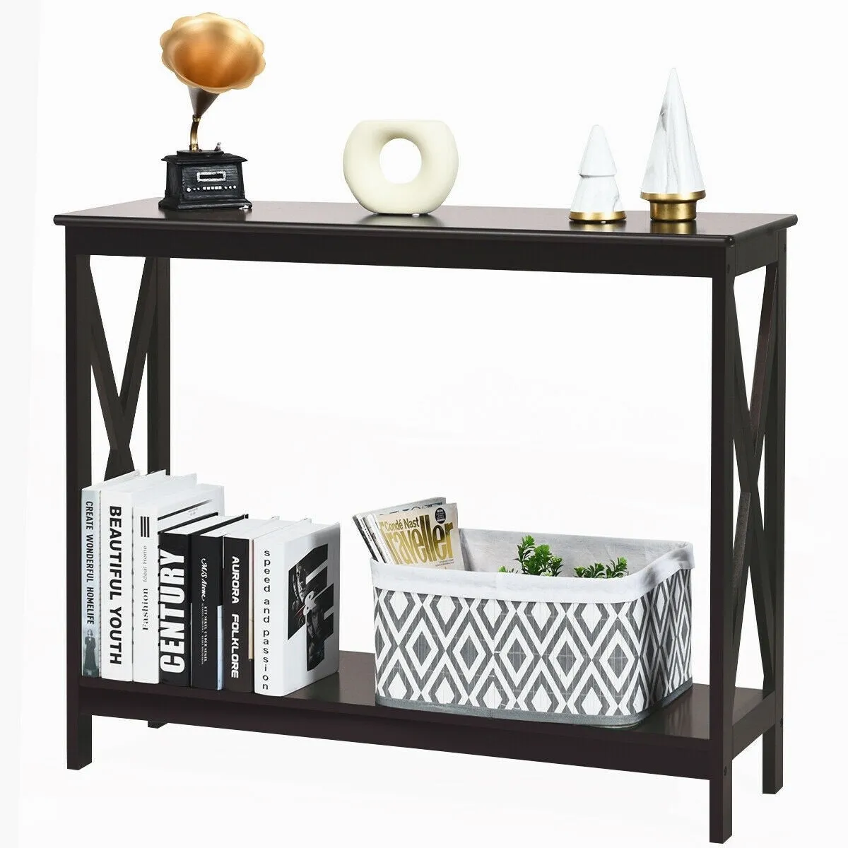 2-Tier X-Design Side Accent Table - Espresso