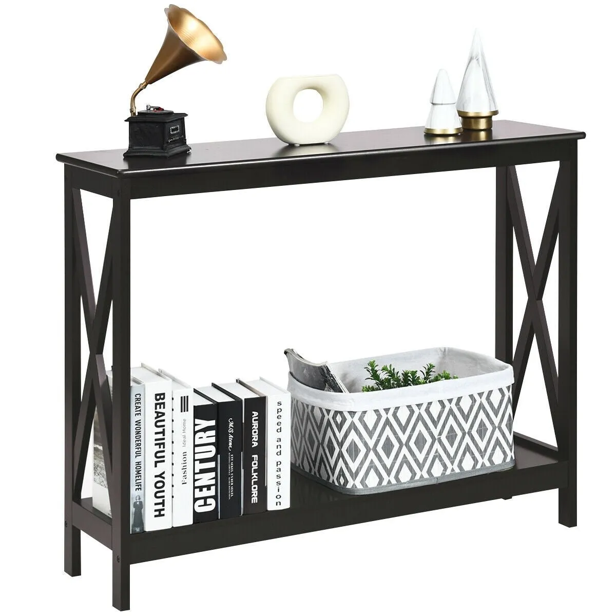 2-Tier X-Design Side Accent Table - Espresso