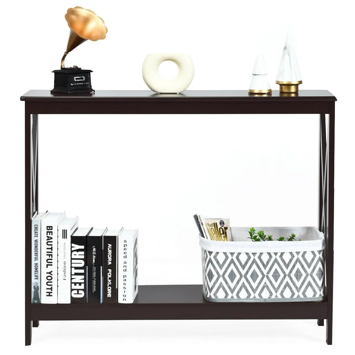 2-Tier X-Design Side Accent Table - Espresso