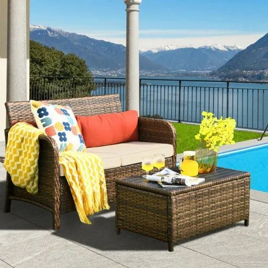 2Pcs Cushioned Patio Rattan Furniture Set