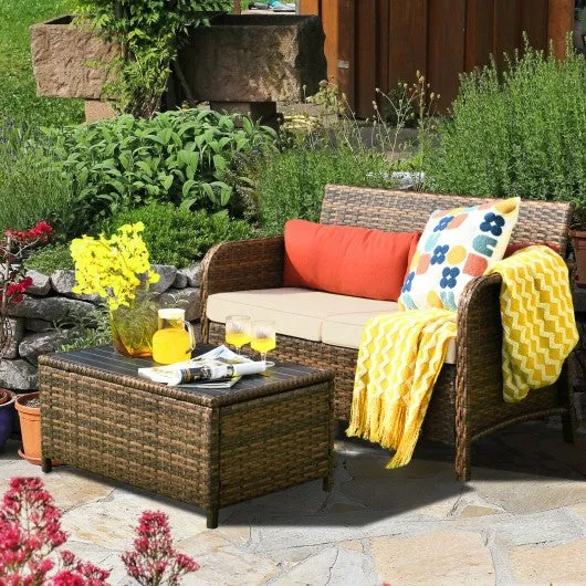 2Pcs Cushioned Patio Rattan Furniture Set