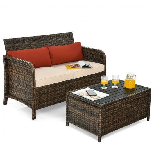 2Pcs Cushioned Patio Rattan Furniture Set