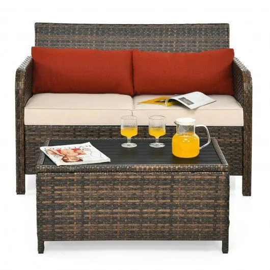 2Pcs Cushioned Patio Rattan Furniture Set