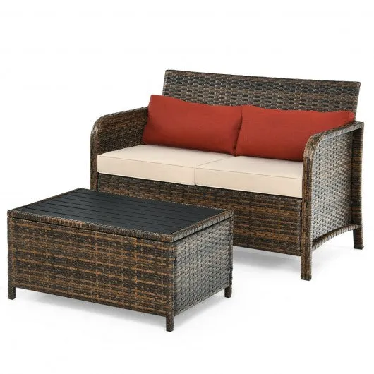 2Pcs Cushioned Patio Rattan Furniture Set