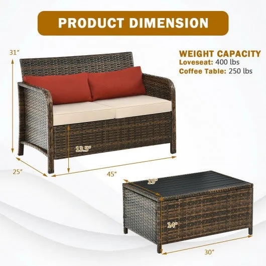 2Pcs Cushioned Patio Rattan Furniture Set