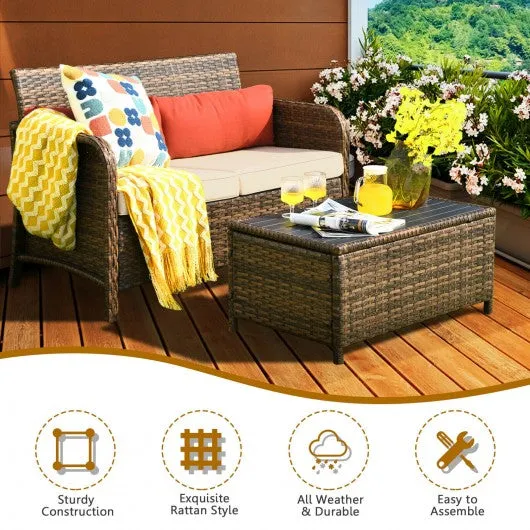 2Pcs Cushioned Patio Rattan Furniture Set