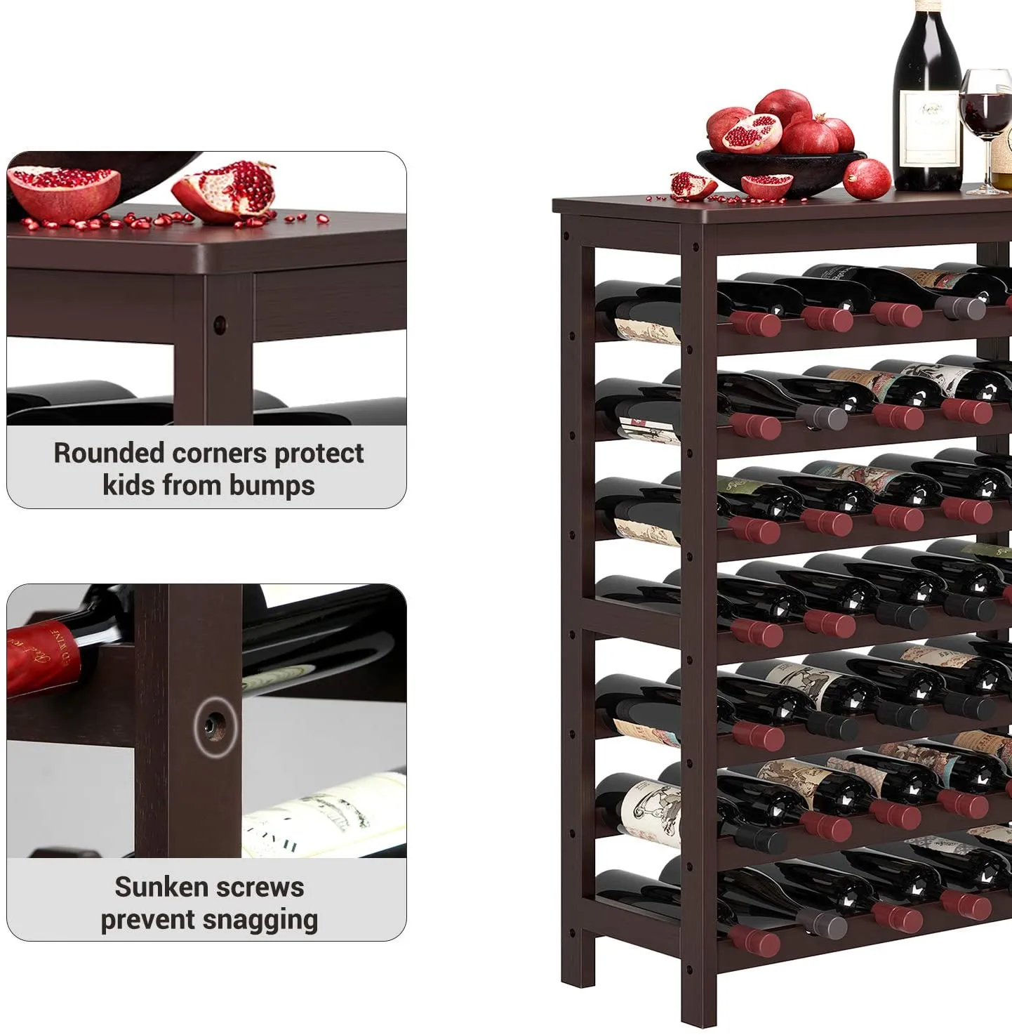 42-Bottle Wine Rack Free Standing Floor, 7-Tier Bamboo Wine Storage Shelves