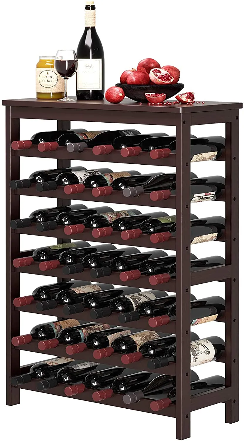 42-Bottle Wine Rack Free Standing Floor, 7-Tier Bamboo Wine Storage Shelves