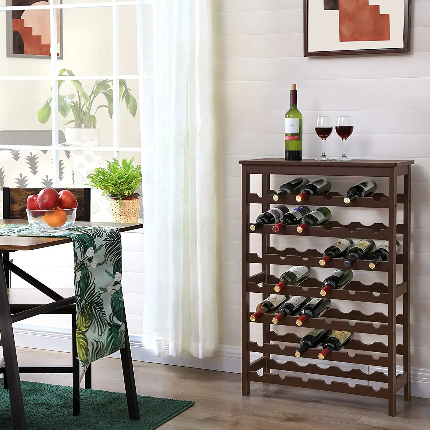 42-Bottle Wine Rack Free Standing Floor, 7-Tier Bamboo Wine Storage Shelves