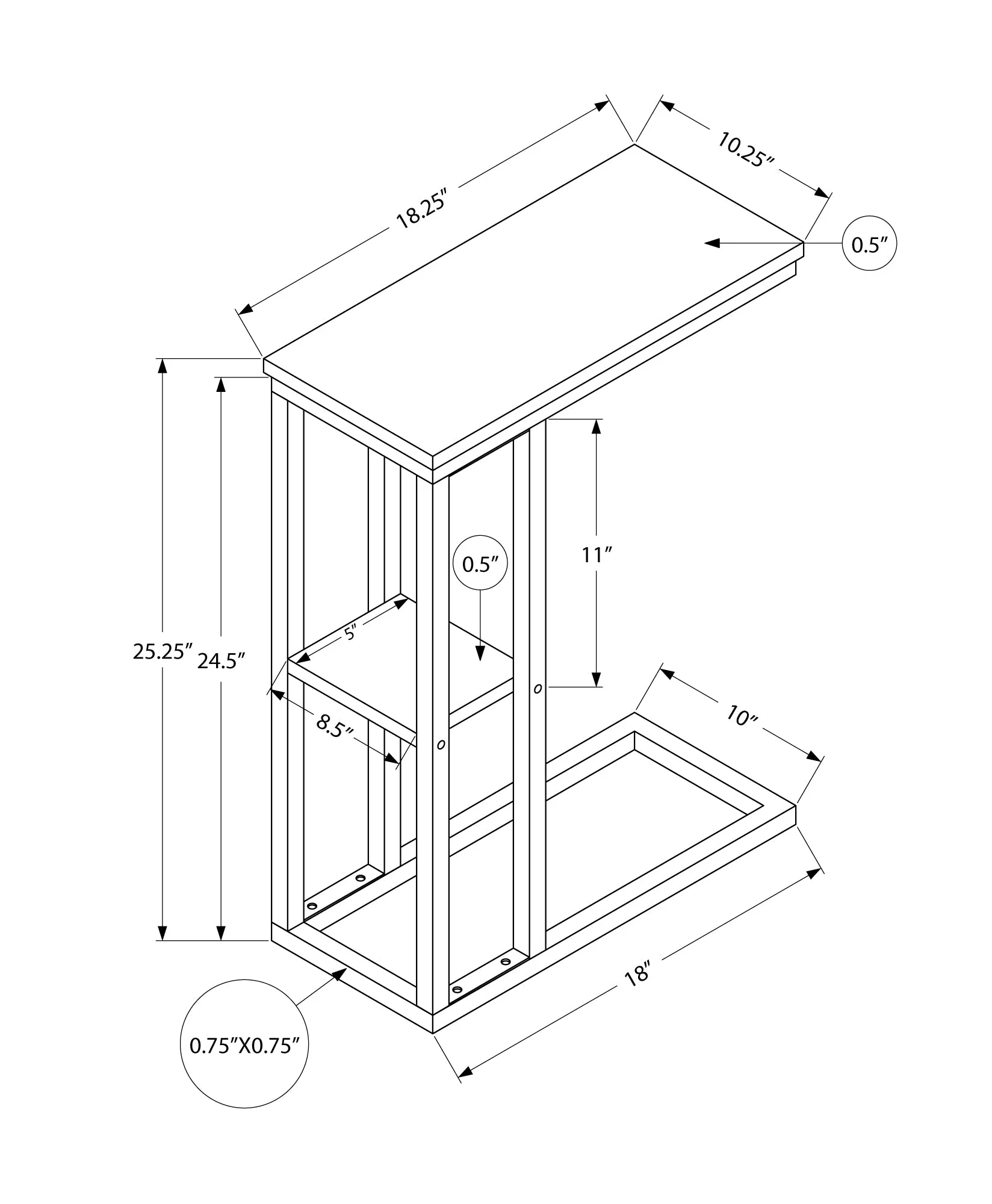 Accent Table - 25"H / Espresso / Black Metal