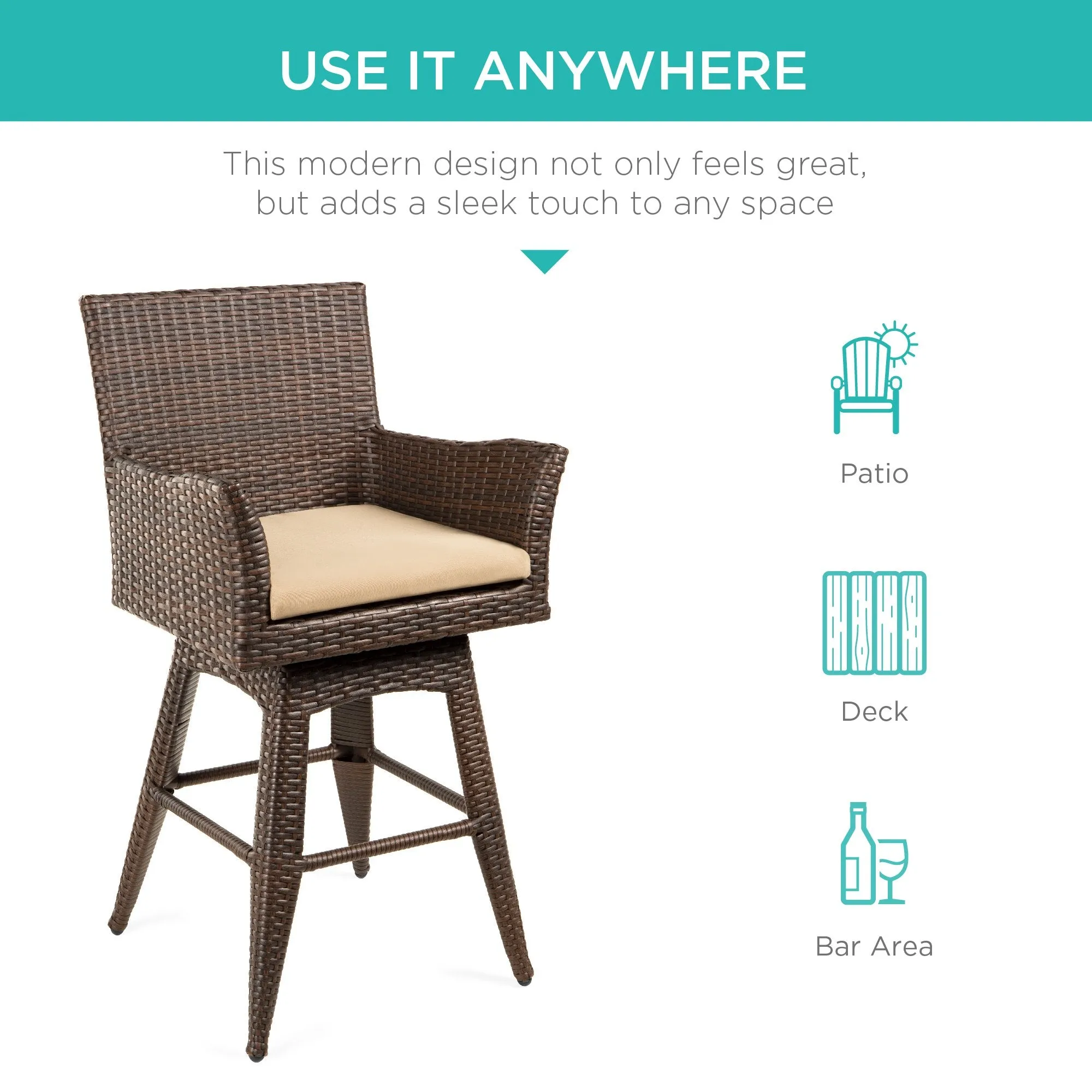 All-Weather Wicker Counter-Height Swivel Bar Stool w/ Cushion