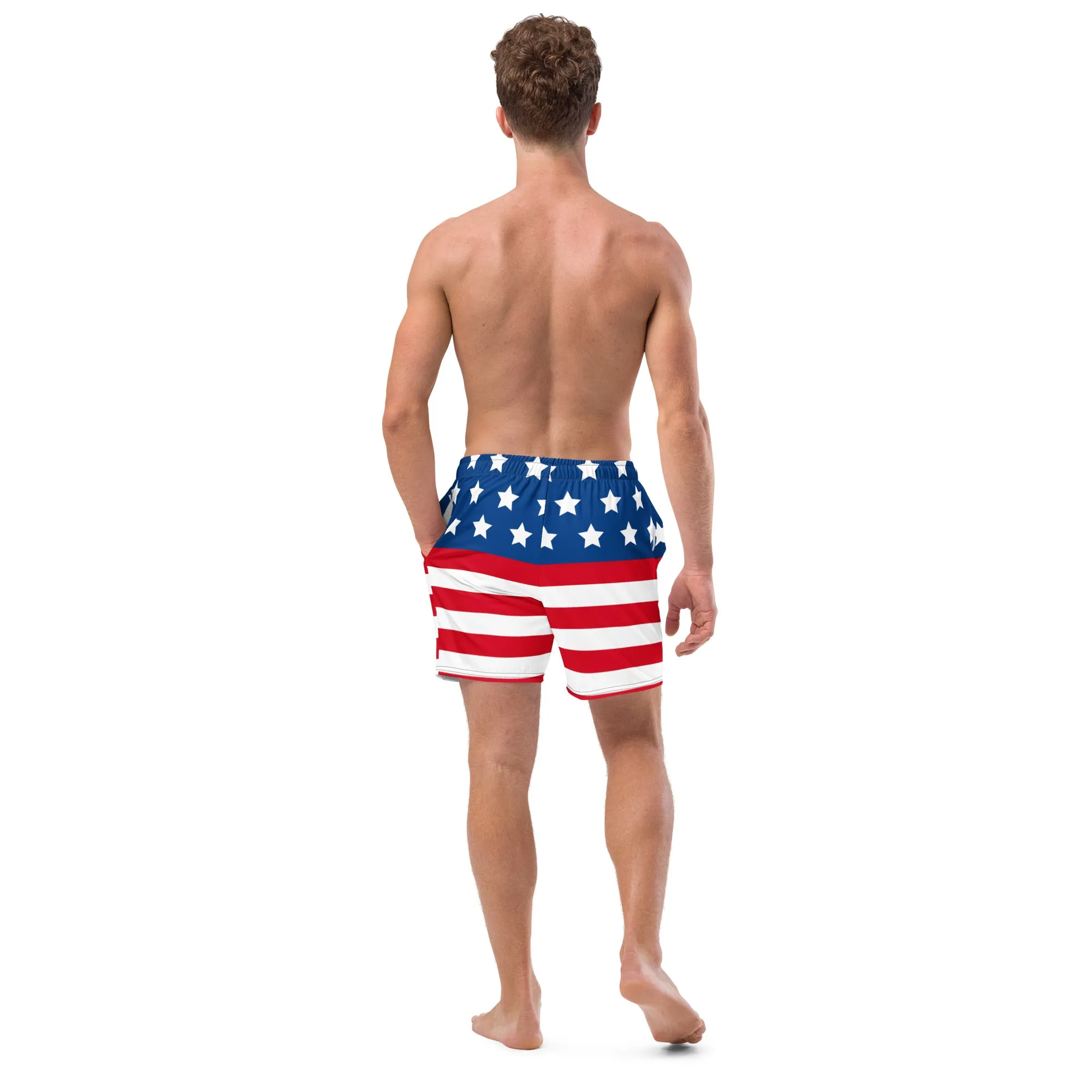 American Flag Men's Swim Trunks, Patriotic US Flag Print Cute Quick Drying Comfortable Swim Trunks For Men - Made in USA/EU/MX