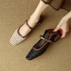 Amozae-Summer Hollow Out Women Pumps Mary Jane Shoes for Women Square Toe Gladiator Shoes Fashion Mixed Color Low Heel Zapatos Mujer