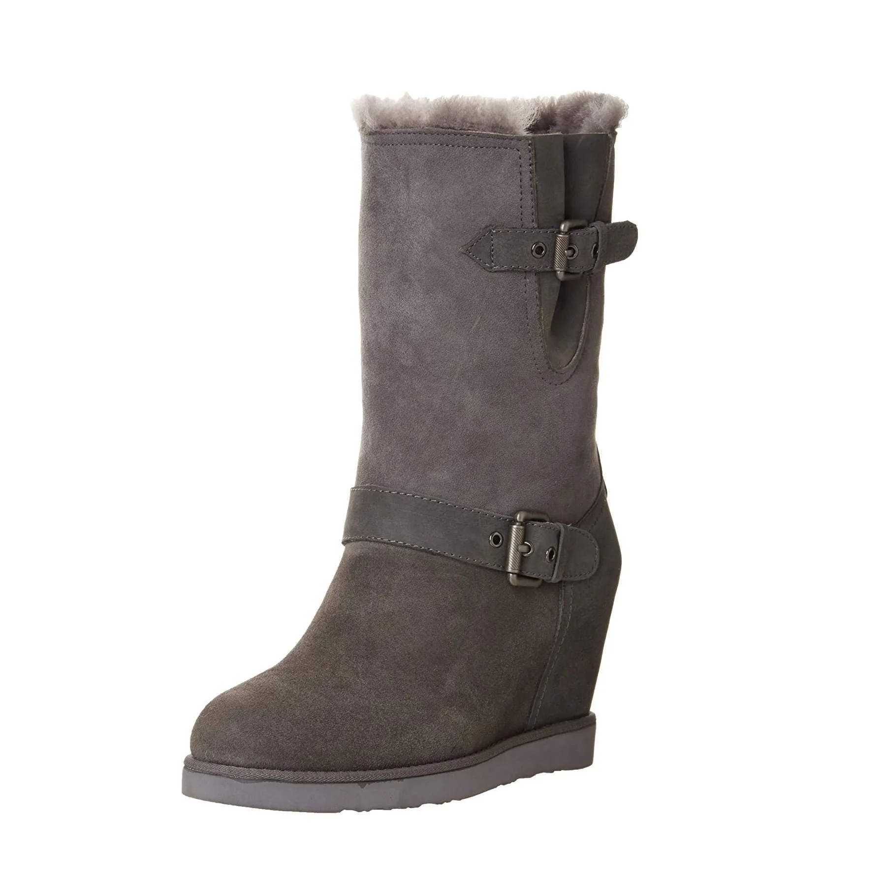 Australia Luxe Women's Machina Genuine Sheepskin Wedge Boots in Gray