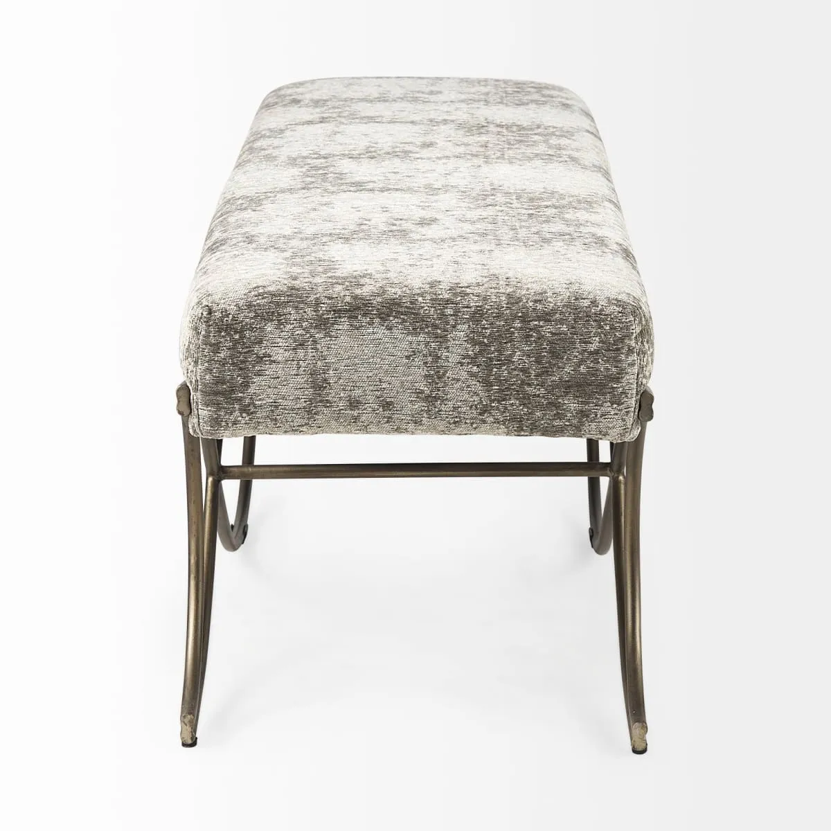 Ayla Bench Light/Dark Gray Fabric | Antique Gold