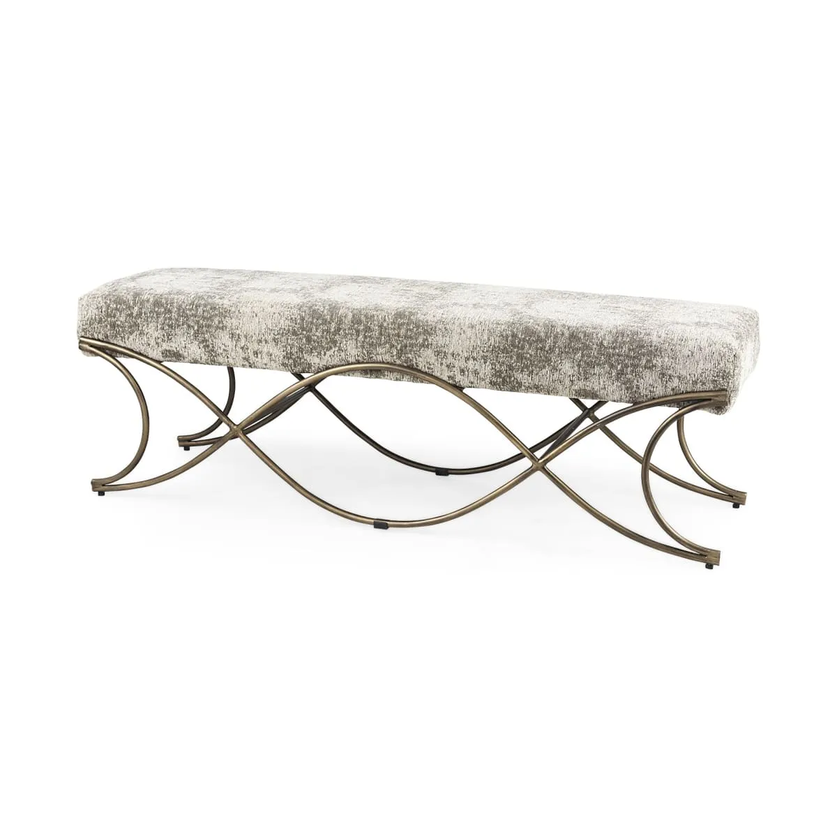 Ayla Bench Light/Dark Gray Fabric | Antique Gold