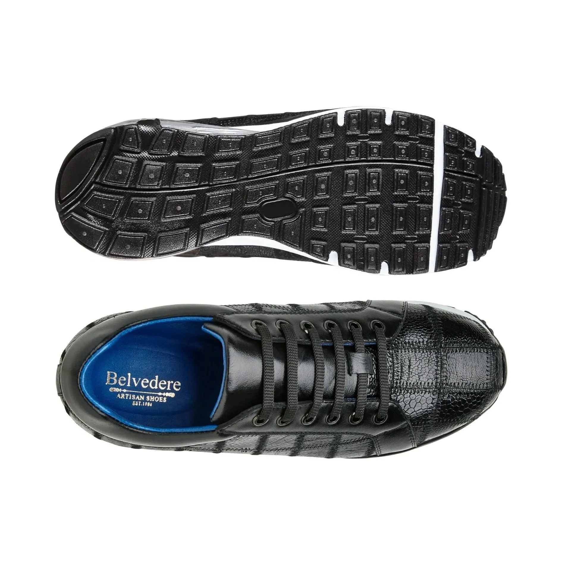 Belvedere Magnus in Black Ostrich Patchwork Sneakers