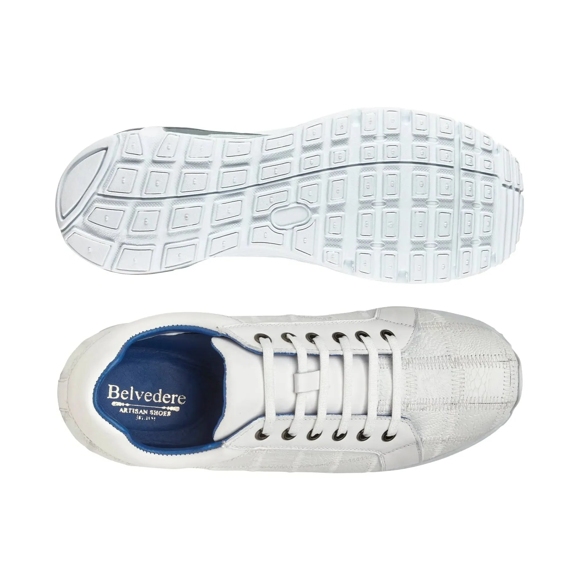 Belvedere Magnus in White Ostrich Patchwork Sneakers