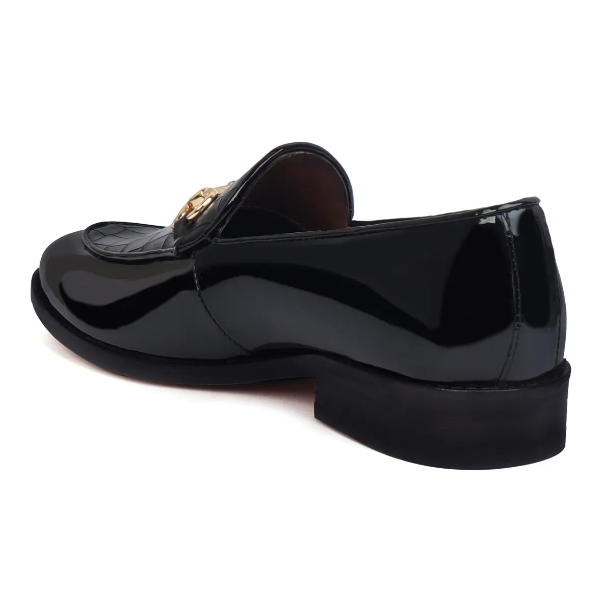 Black Patent Leather Loafer with Deep Cut Design at Vamp