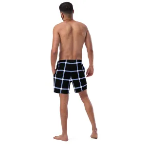 Black White Men's Swimwear, Tartan Plaid Scottish Style Print Cute Quick Drying Comfortable Swim Trunks For Men - Made in USA/EU/MX