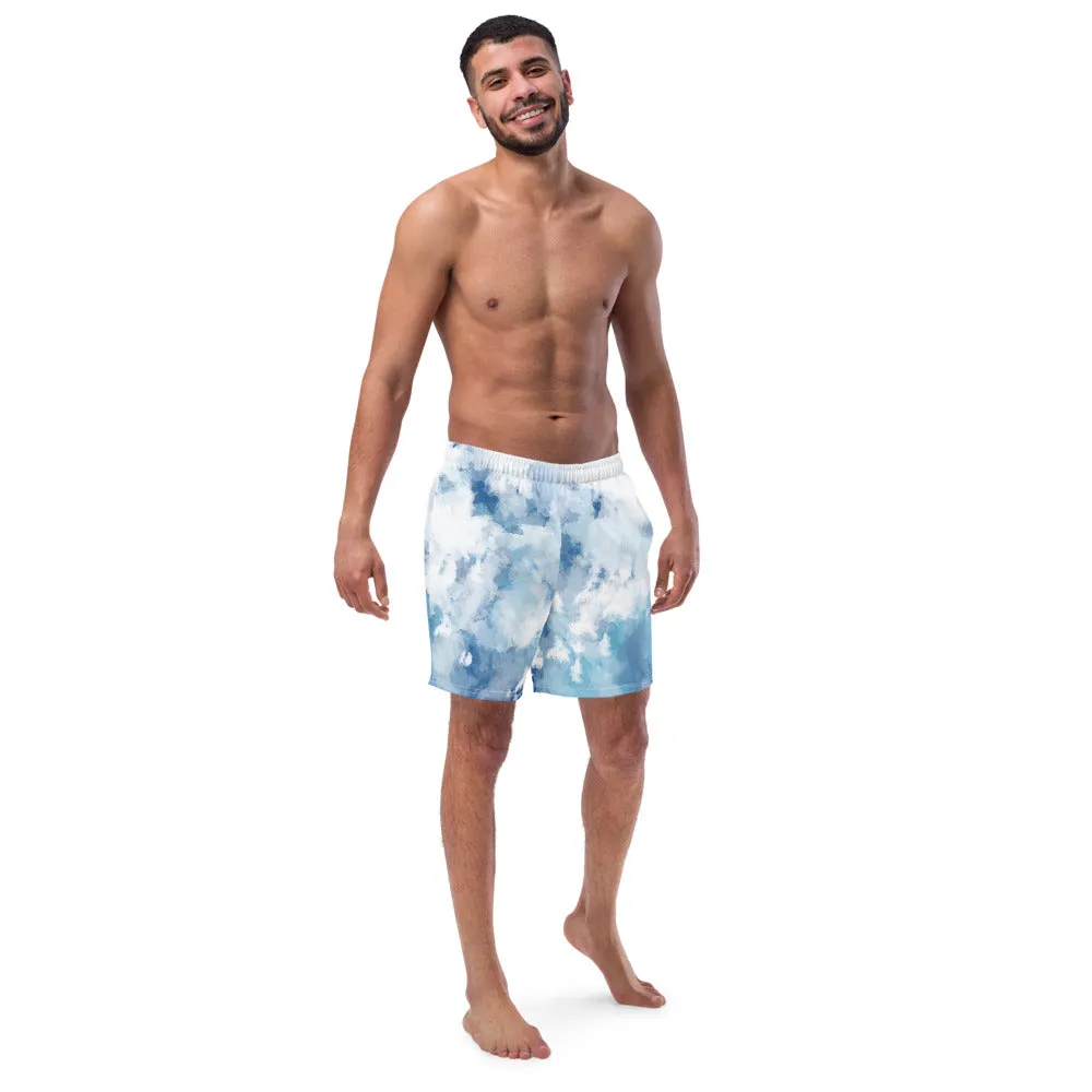 Blue Abstract Men's Swim Trunks, Best Designer Premium Luxury Men's Swim Trunks - Made in USA/EU/MX (US Size: 2XS-6XL)