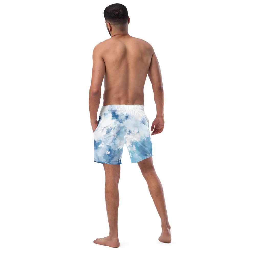 Blue Abstract Men's Swim Trunks, Best Designer Premium Luxury Men's Swim Trunks - Made in USA/EU/MX (US Size: 2XS-6XL)