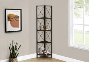 Bookcase - 60"H / Espresso / Black Metal Corner Etagere