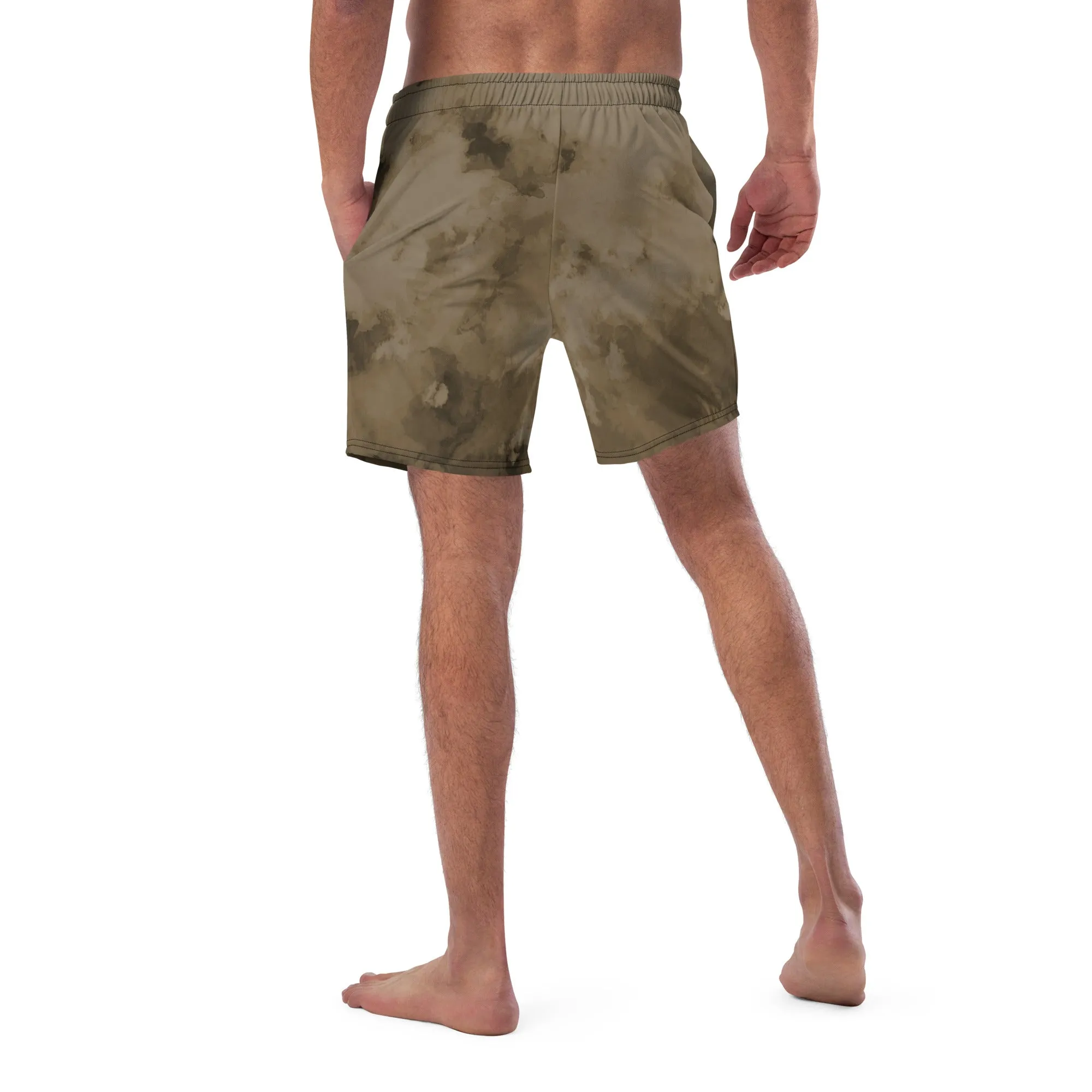 Brown Abstract Men's Swim Trunks, Best Designer Premium Luxury Men's Swim Trunks - Made in USA/EU/MX (US Size: 2XS-6XL)