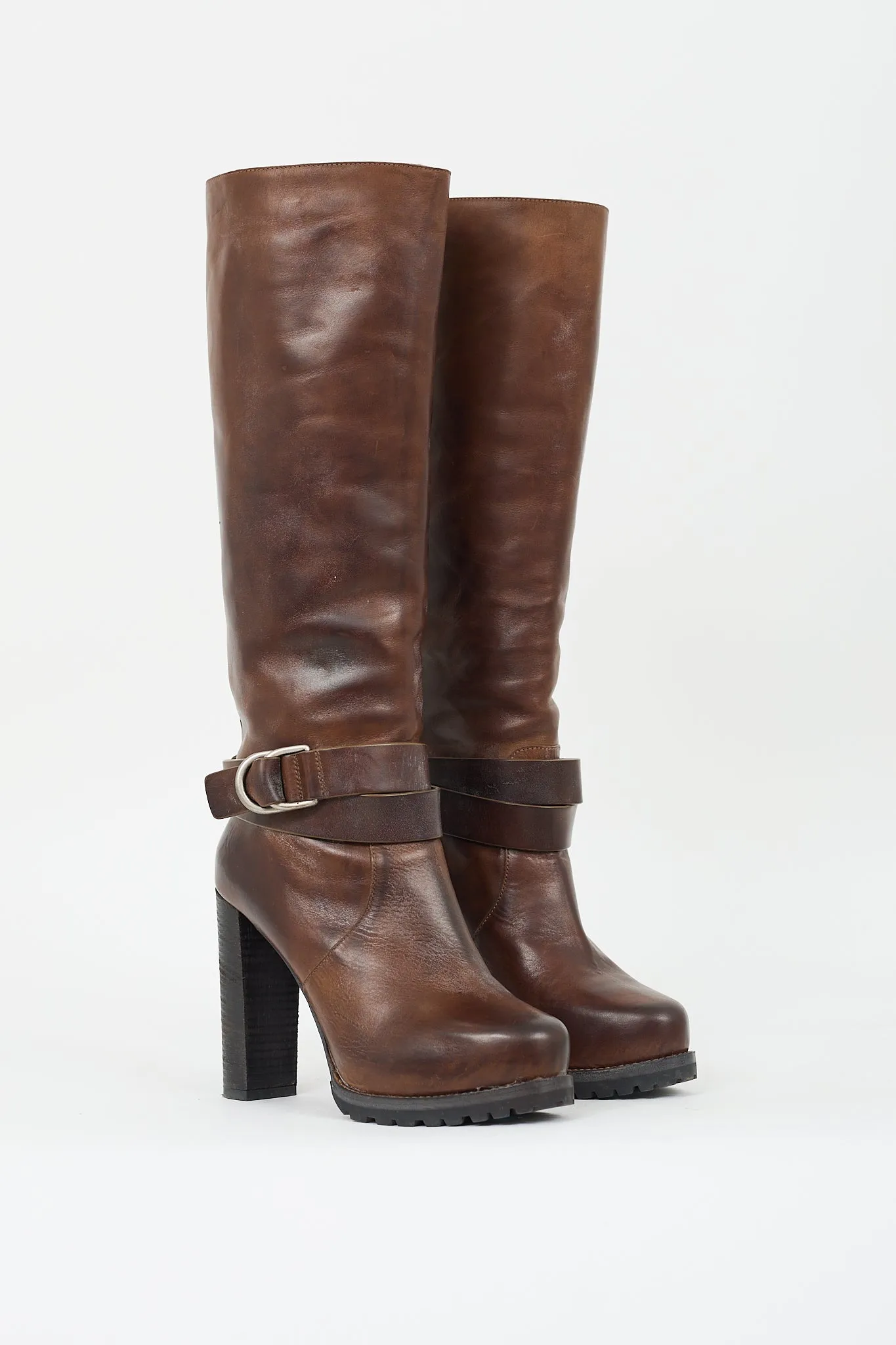 Brown Leather & Shearling Lined Buckled Boot