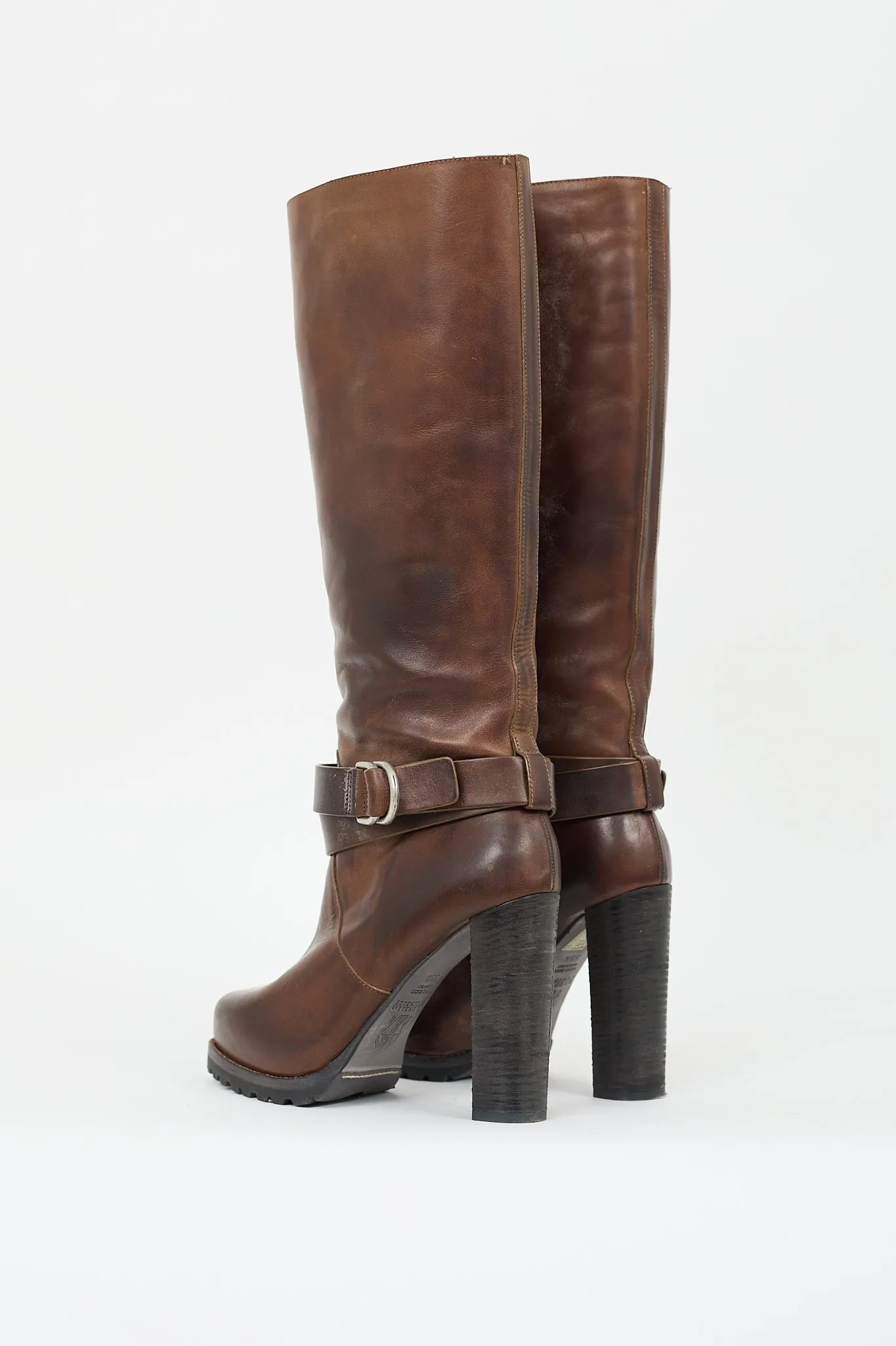 Brown Leather & Shearling Lined Buckled Boot