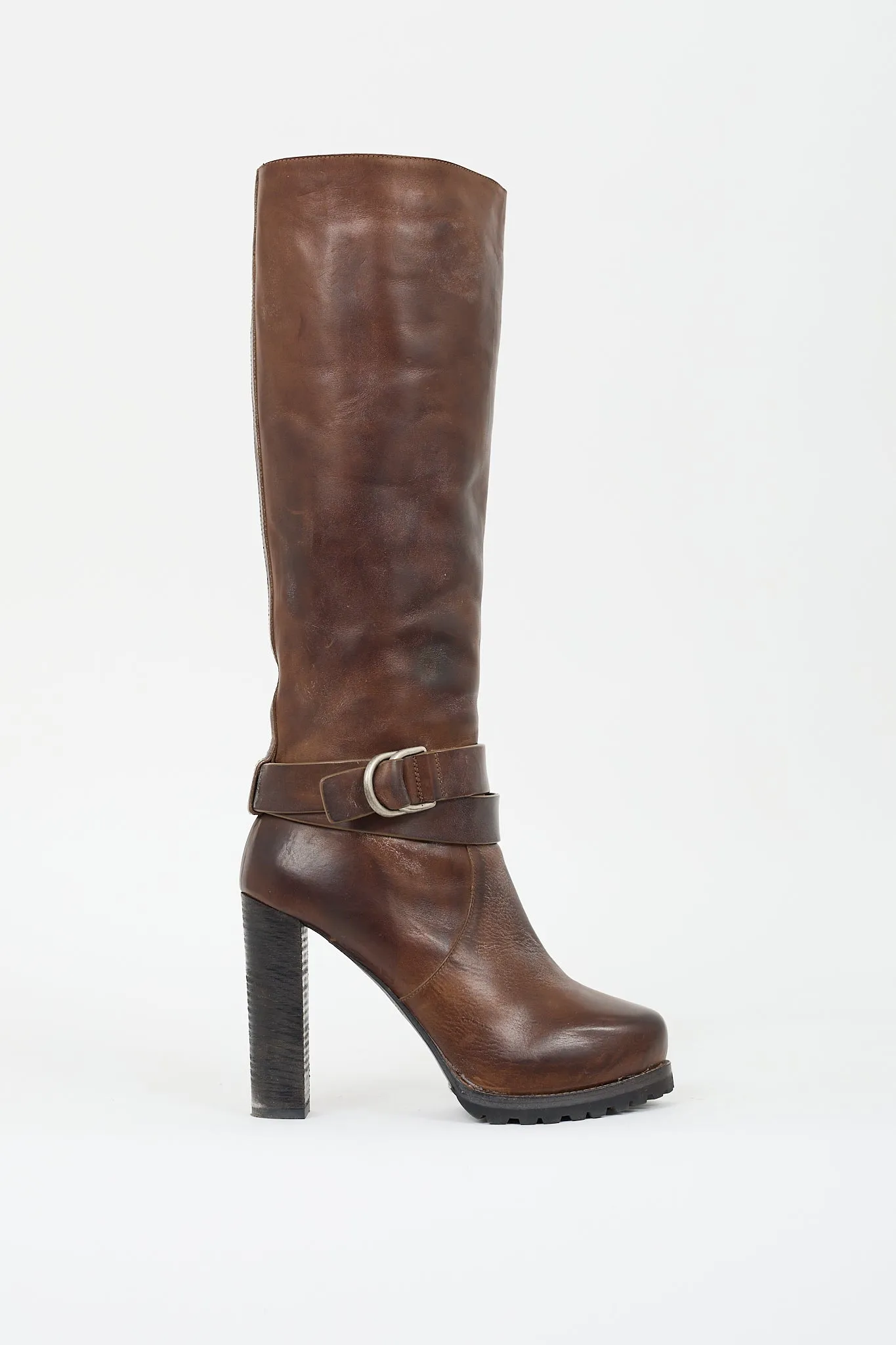 Brown Leather & Shearling Lined Buckled Boot