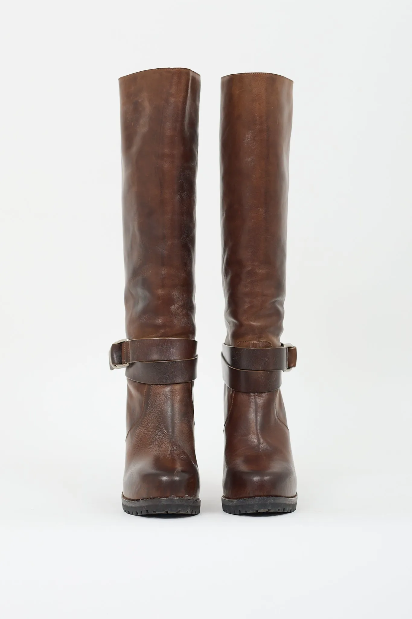 Brown Leather & Shearling Lined Buckled Boot