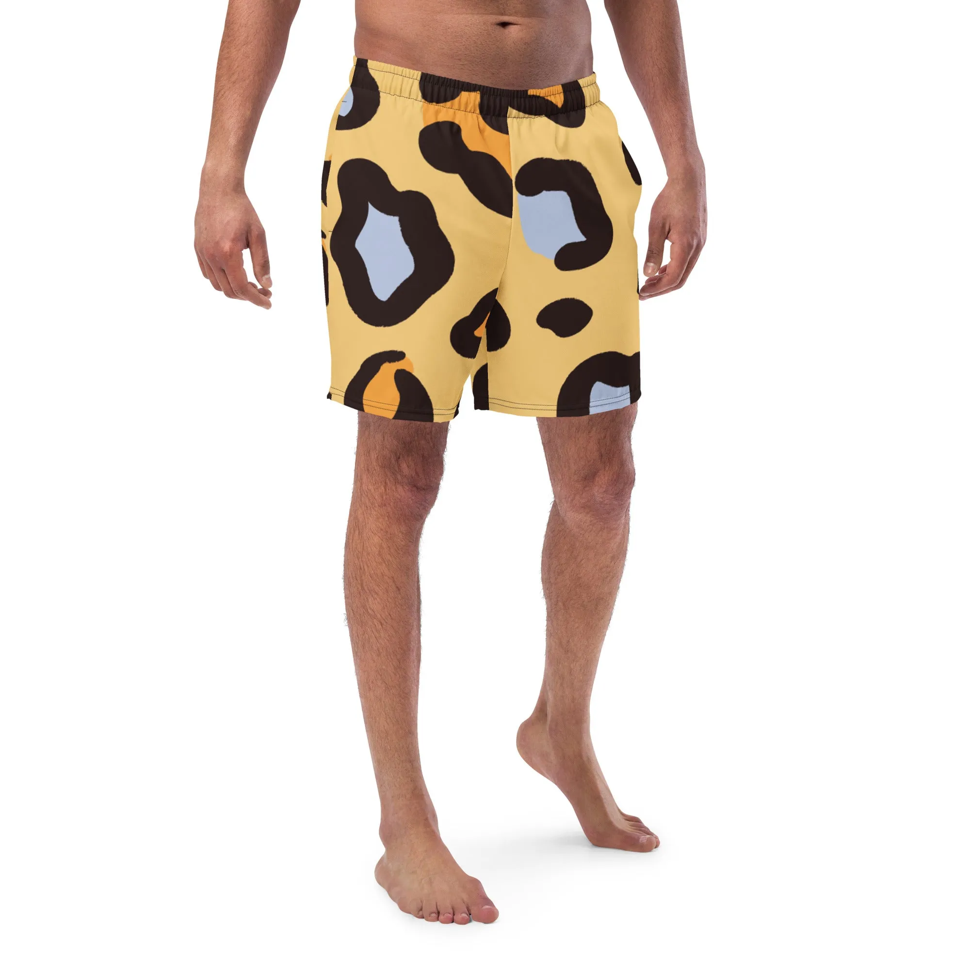 Brown Leopard Print Men's Swimwear, Leopard Animal Print Cute Quick Drying Comfortable Swim Trunks For Men - Made in USA/EU/MX