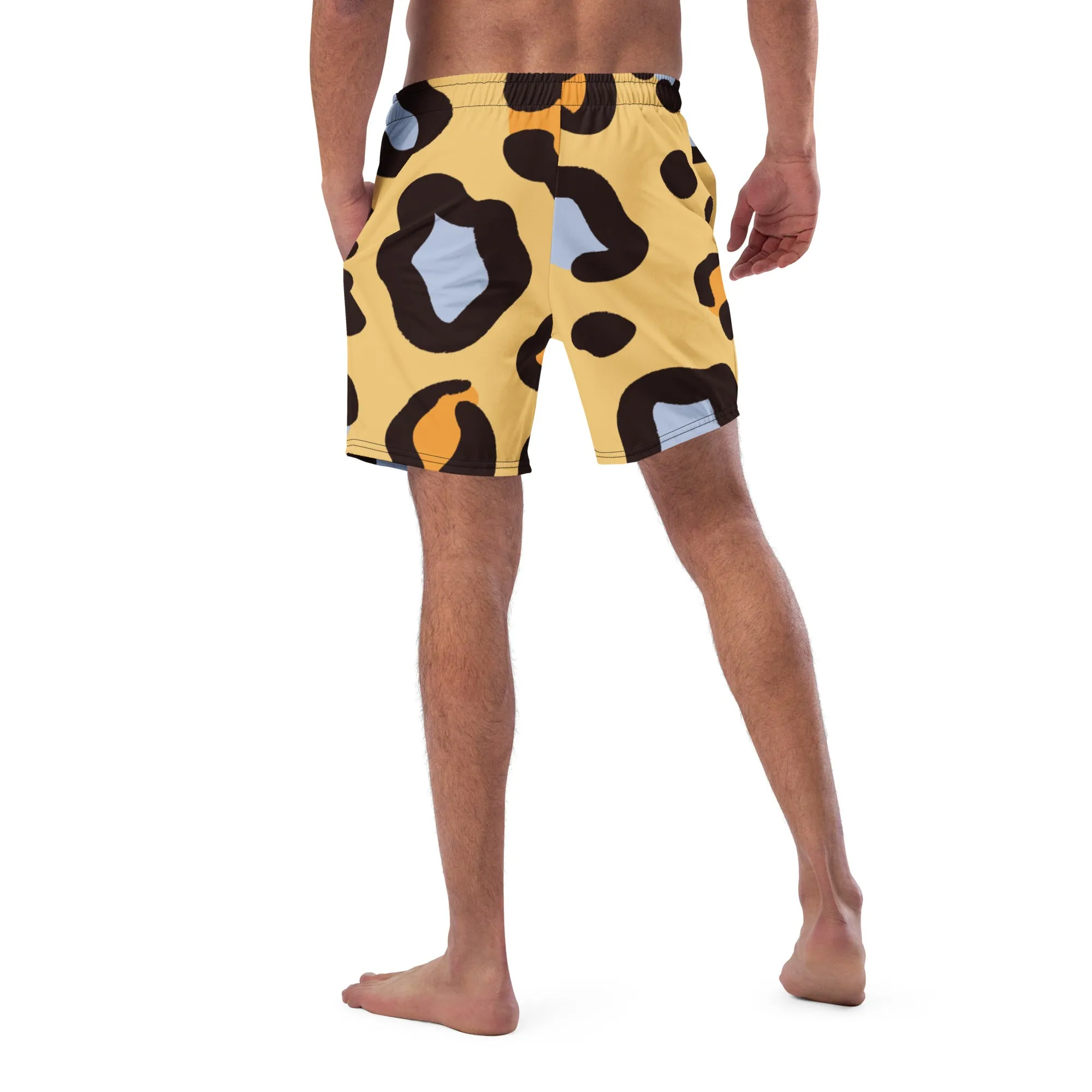 Brown Leopard Print Men's Swimwear, Leopard Animal Print Cute Quick Drying Comfortable Swim Trunks For Men - Made in USA/EU/MX