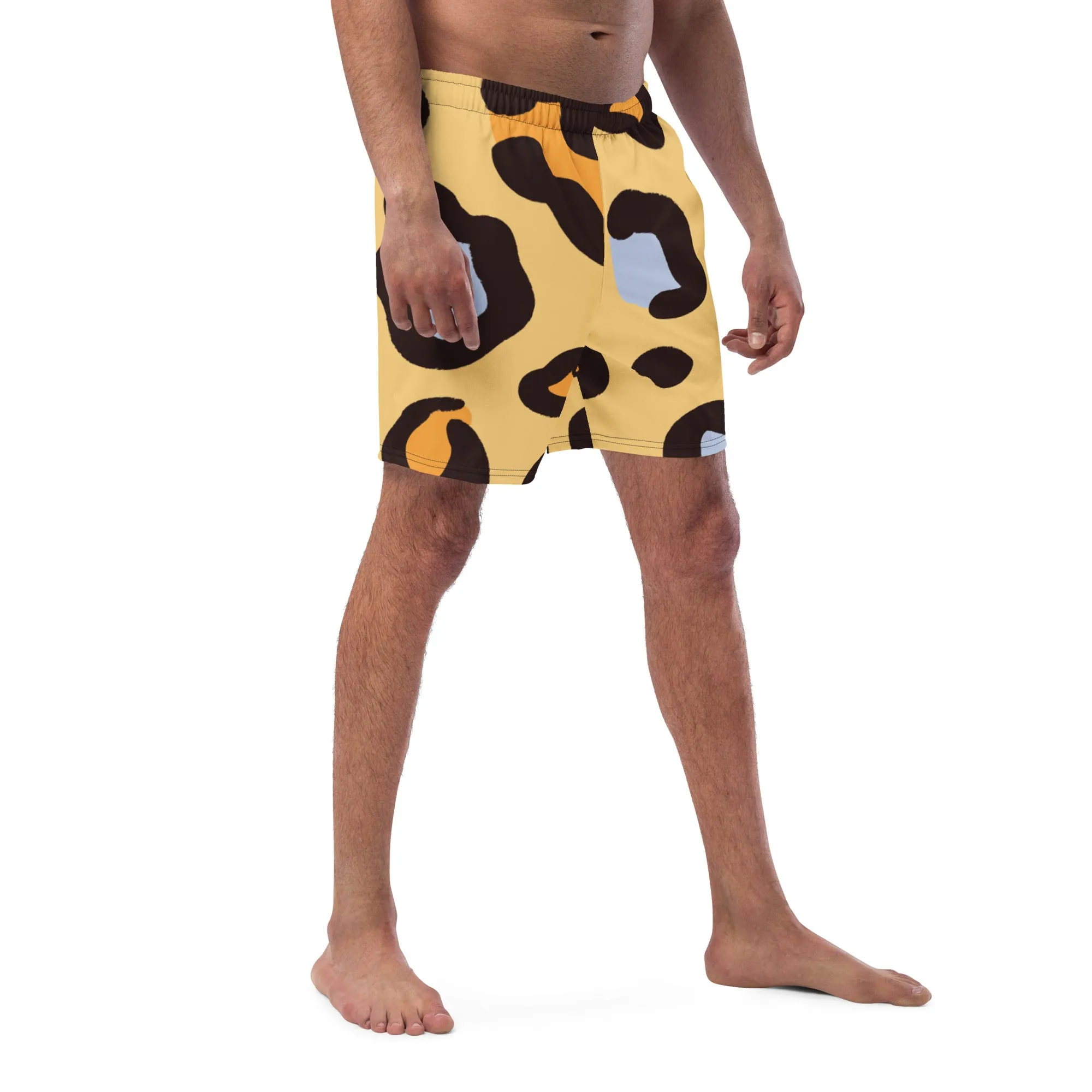 Brown Leopard Print Men's Swimwear, Leopard Animal Print Cute Quick Drying Comfortable Swim Trunks For Men - Made in USA/EU/MX