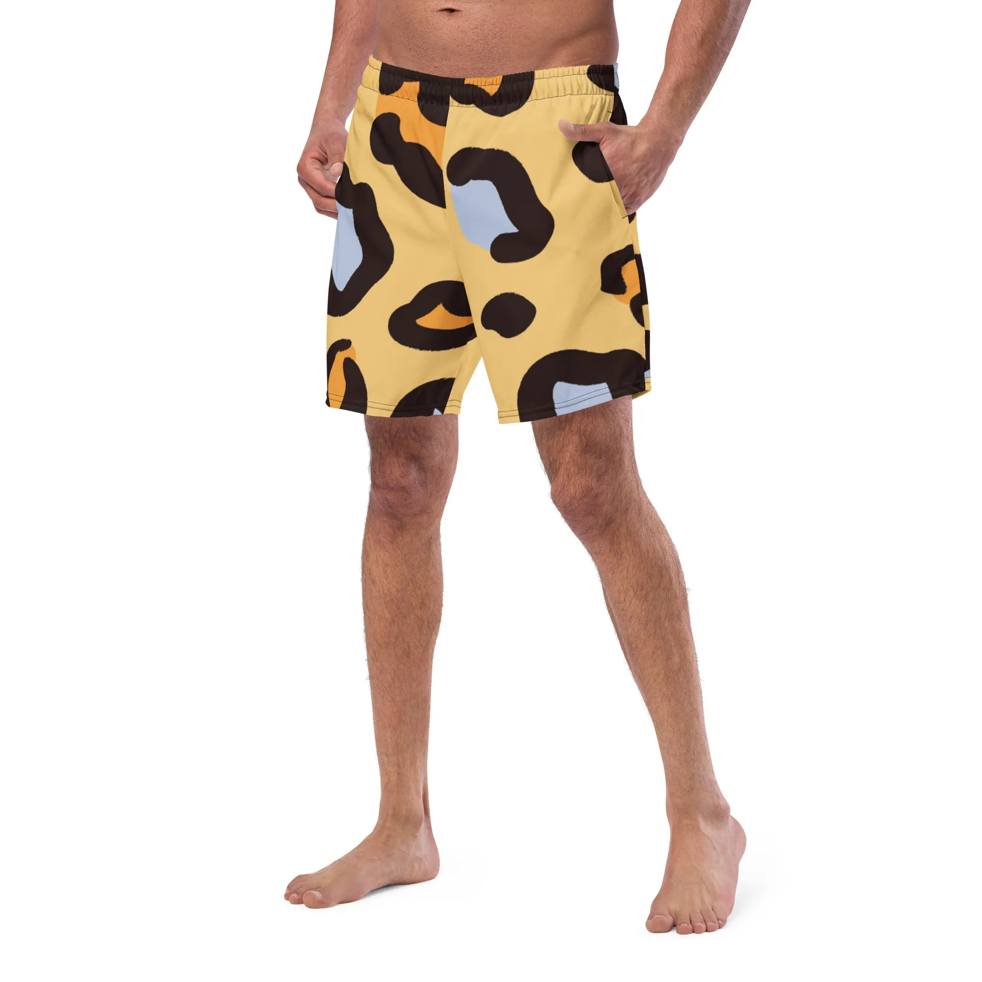 Brown Leopard Print Men's Swimwear, Leopard Animal Print Cute Quick Drying Comfortable Swim Trunks For Men - Made in USA/EU/MX