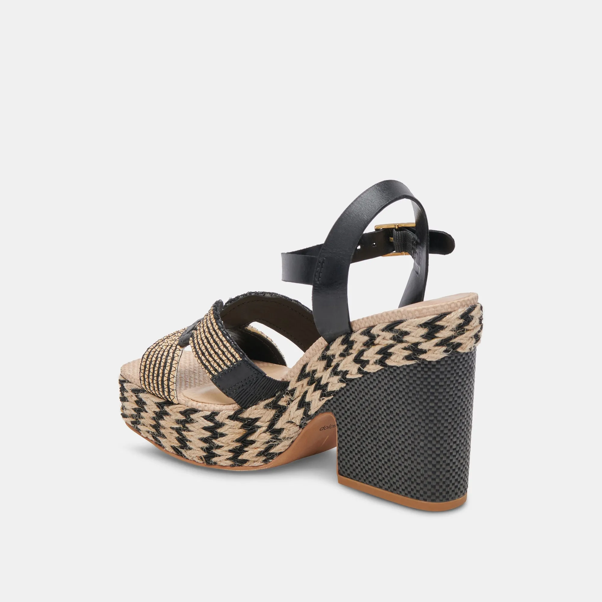 CALE HEELS BLACK NATURAL RAFFIA