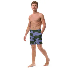 Camo Print Men's Swim Trunks, Purple Army Military Camouflaged Print Cute Quick Drying Comfortable Swim Trunks For Men - Made in USA/EU/MX