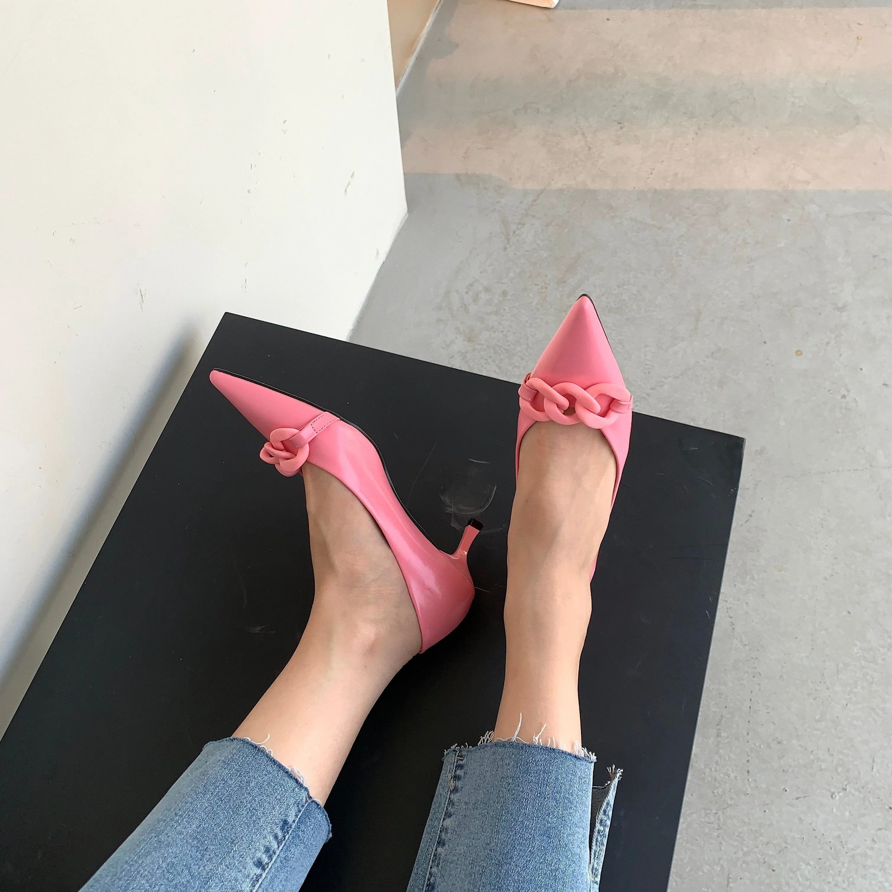 Chain Decorative Pointed Stilettos Heels