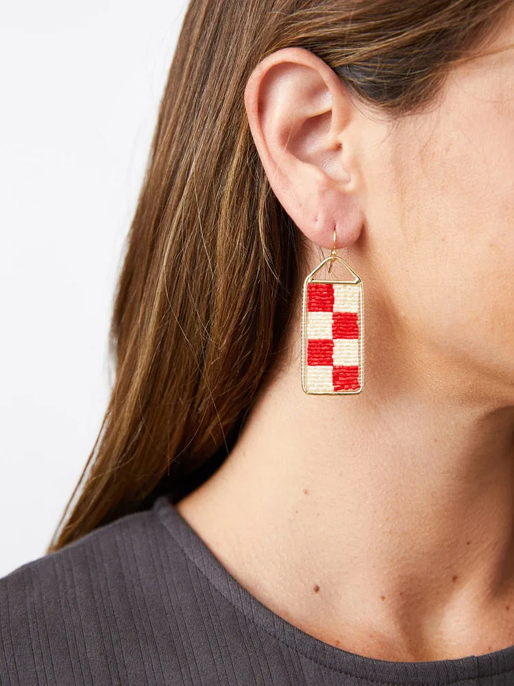 Checker Beaded Earrings - Cherry