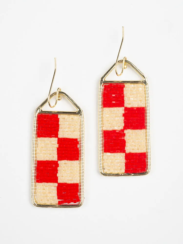 Checker Beaded Earrings - Cherry