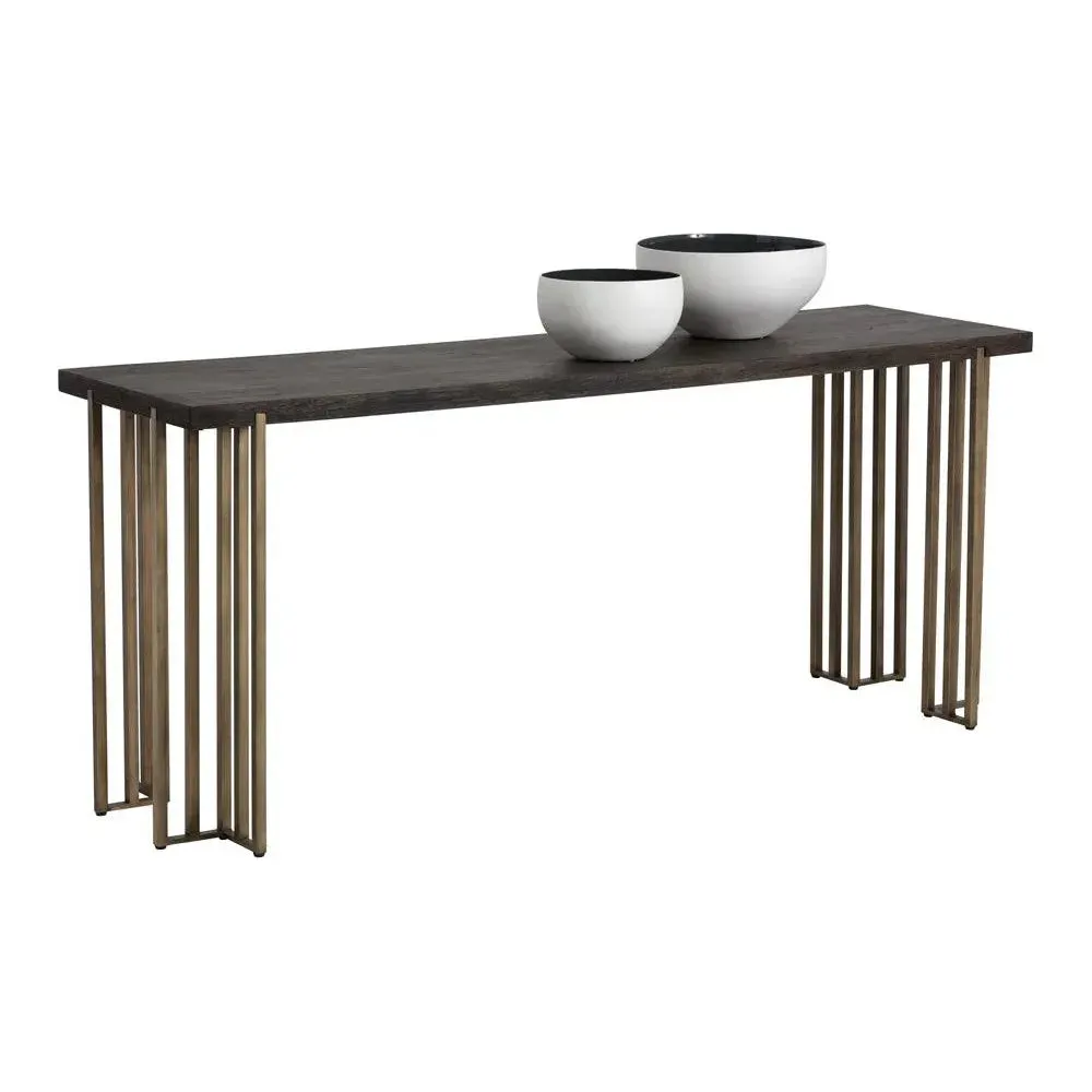 Classic Espresso Wood Console Table With Brass Legs